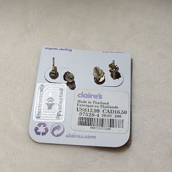 Genuine Crystal Sterling Silver Stud Earrings 2 pair - Picture 2 of 2